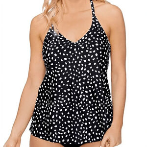 Island Escape T-Back Underwire Tankini‎ Swimsuit Top Black White size 6 NWT